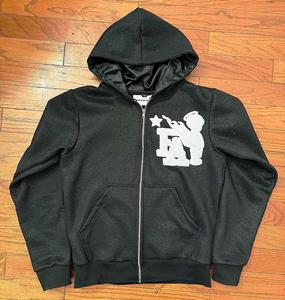 Hoodie Boxy Homme Vintage Streetwear Personnalisé Hiver avec Fermeture Éclair et Strass, Effet Délavé, Broderie et Patch, en Molleton Bouclette Effiloché - Product Image 2