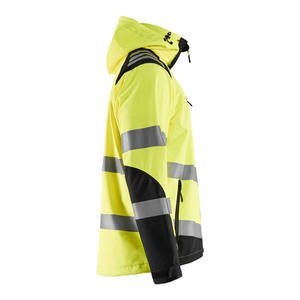 เสื้อแจ็กเก็ตผ้านิ่มสีเหลือง Hi VIS แบบปรับแต่งได้ชุดใส่ทำงานล่าสุดพร้อมปกคอตั้งและกระเป๋าด้านข้างเสื้อโค้ทสะท้อนแสง - Product Image 4