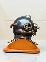 Casque de plongée vintage en laiton bleu foncé, objet décoratif |   Casque de plongée antique pour les profondeurs marines