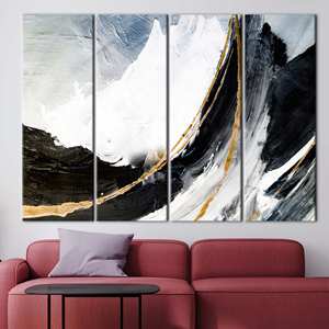 Impression sur toile d'art moderne de luxe noir et or - Décoration murale élégante, 4P : encadrée - Product Image 1