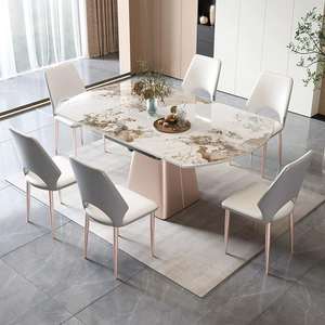 <span class=keywords><strong>Table</strong></span> de salle à manger extensible <span class=keywords><strong>ronde</strong></span> moderne de luxe avec plateau en pierre frittée blanche et plateau en marbre - Product Image 3