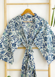 Kimono estampado a mano de algodón puro, cómoda bata de Casa de Maternidad, cubierta de playa, verano y primavera, gasa hasta la rodilla - Product Image 3