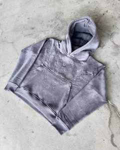 OEM Custom 100% high quality <b>Men</b> Vintage Cross Embroidered Washed <b>Hoodie</b> Cotton Fleece 360 gsm - Product Image 5