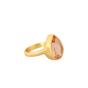 Último diseño anillo de latón joyería de moda al por mayor doblete morganita anillo de piedras preciosas de cuarzo para mujer regalo para ella - Product Image 2