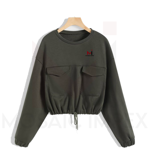 Mosaic Impex alta calidad logotipo personalizado mangas holgadas mujeres sudaderas cuello redondo bordado señoras ropa Casual sudaderas - Product Image 3