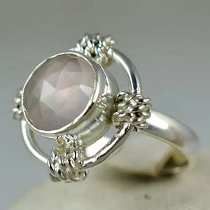 925 Sterling Silver Handmade <b>Ring</b> with Round Cut Rose <b>Quartz</b> Boho Style January Birthstone Jewelry Perfect Gift for Her Birthday - Product Image 3