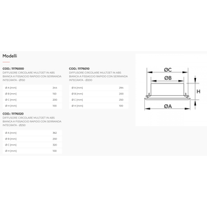 Diffuseur circulaire réglable en plastique ABS blanc Tecnosystemi, design minimaliste pour climatiseur multijet, avec grilles - Product Image 2