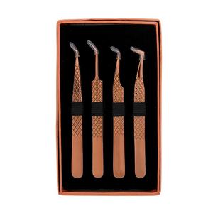 ชุดแหนบสำหรับต่อขนตา4ชิ้นแหนบต่อขนตาสแตนเลสชุบทองกุหลาบ - Product Image 1