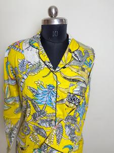 Chemise en coton imprimé floral à manches longues pour femmes, imprimé en blocs, bouton en dentelle bleu orange pour printemps/été décontracté ODM - Product Image 5