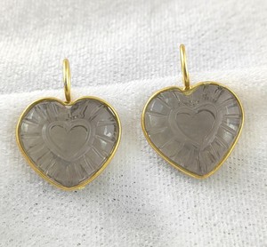 Colgante tallado en corazón de cuarzo ahumado, Plata de Ley 925, oro Vermeil, 15mm, forma de corazón, colgantes de bisel de cuarzo ahumado tallados a mano - Product Image 1