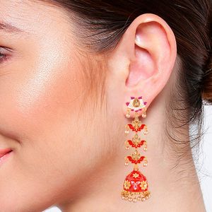 Conjunto de joyería de pendientes colgantes tradicionales Kundan Jhumka Jhumki para mujer - Product Image 2