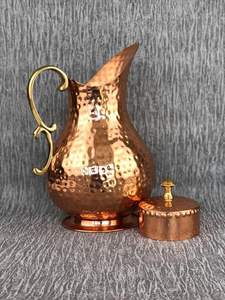 Handcrafted Antique Copper Pitcher Set Decorative Hammered Copper Carafe - Premium Wedding Gift & Indian Traditional Kitchenware - Product Image 4