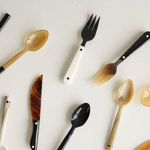 COMMENT QUALITÉ CUILLÈRE EN CORNE DE BUFFLE NATURELLE POUR CAFÉ THÉ Corne à vin Cuillère Ensemble Ustensiles de cuisine Vaisselle Corne Cuillères - Product Image 2