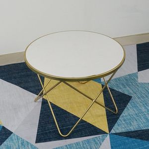 Modern Tempered Glass <b>Sofa</b> <b>Table</b> with 4 V-Shaped Legs in Gold Finish and White Marble Top - Product Image 2