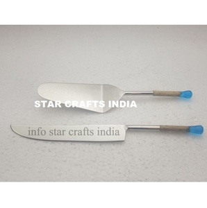 Vente chaude Or Couleur Métal Gâteau Serveur Simple Plaine Manche En Bois Gâteau Couteau Meilleure Qualité Décoratif En Métal Couverts - Product Image 2