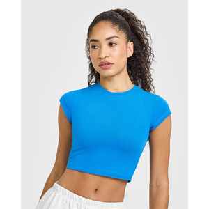 Camiseta de algodón 100% azul tropical Premium personalizada para mujer, camiseta informal suave ligera y elegante de diseñador, camiseta de entrenamiento de gimnasio de ajuste relajado - Product Image 5