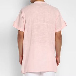 เสื้อยืดผ้าฝ้าย100% สำหรับผู้ชายทรงปกติมีกระเป๋าหน้าและชุดสั้นฤดูร้อนเสื้อยืดแขนสั้นคอมโบ - Product Image 2