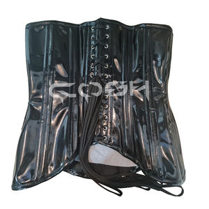 Corset sous-poitrine à double baleine, amincissant pour les hanches et la taille, en PVC noir brillant effet mouillé - Product Image 6