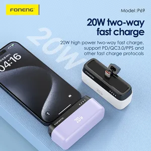 Foneng พาวเวอร์แบงค์ PD 20W ชาร์จเร็ว5000mAh ตัวเชื่อมต่อแบตเตอรี่ขนาดเล็กพิเศษในตัวสำหรับ iPhone