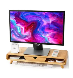 Bamboo Monitor Stand Riser No Assembly Required Exquisite Monitor Stand with Drawer Ergonomic Height Wood Monitor Stand
