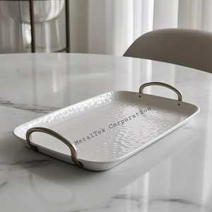 ถาดเสิร์ฟอาหารโลหะทรงสี่เหลี่ยมทรงกลมสีขาวสุดหรูถาดปาร์ตี้ส่วนตัว - Product Image 1