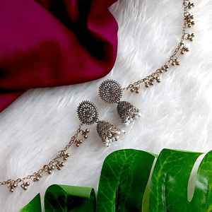 Efulgenz Indian Manufacturer Jewelry Oxidized Chandbali Jhumka Jhumki Dangle <b>Earrings</b> with Ear <b>Chain</b> Set Jewellery for Women - Product Image 2