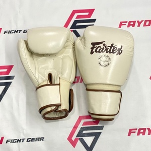 New Design Fairtex High Quality Cream White Muay Thai Boxing <b>Gloves</b> Personalized Logo Sparring Real Cowhide Leather <b>Gloves</b> - Product Image 1