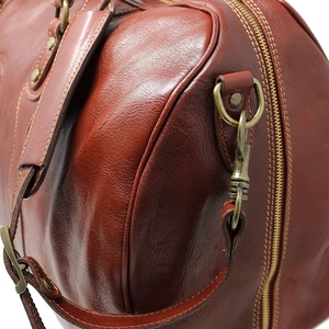 INDEX Sac de voyage en cuir véritable pour hommes, forme ovale, fermeture à glissière, poignée de voyage, capacité de 20 à 36 L, couleur marron - Product Image 5