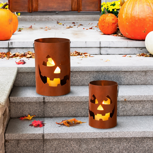 Juego de 2 Portavelas Metálicos de Halloween con Diseño de Rostro en Color Negro para Decoración del Hogar en Halloween - Product Image 4
