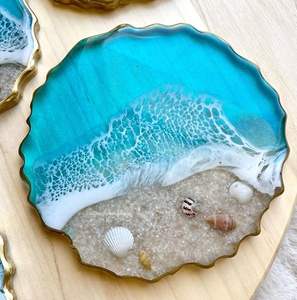 Sous-verre en résine design, style bohème haut de gamme, fait à la main, écologique, surface lisse en époxy pour boissons chaudes/froides - Product Image 1