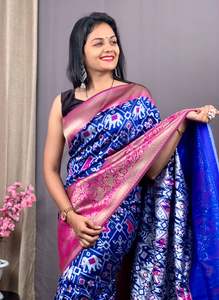 Patola de seda índigo Saree con pieza de blusa de Fabzone - Product Image 6