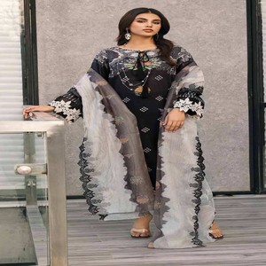 AGHAZ Brand 3-Piece Ladies Lawn Suit From Pakistan & India Wedding Heavy Embroidery <b>Net</b> Dupatta with Dress Hot Selling Wholesale - Product Image 1