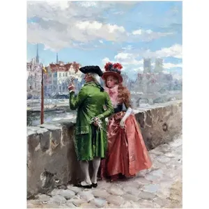 ภาพจิตรกรรมฝาผนังแม่น้ำแซนฝรั่งเศสปารีส h.lesur กระเบื้องเซรามิกครัว backsplash ของตกแต่งผนังชายหญิง - Product Image 1