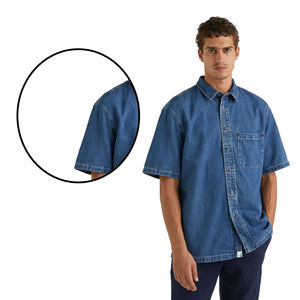 Denim <b>Shirts</b> Washed Cotton Elastic Blue Black <b>White</b> Denim Fabric Jeans Men's <b>Shirt</b> Clothing Fabric Jean Faded Stone Washed <b>Shirt</b> - Product Image 2