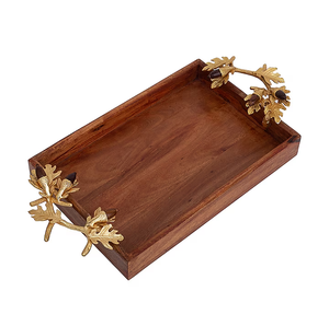 ถาดเสิร์ฟช็อคโกแลตทรงสี่เหลี่ยมดีไซน์ใบไม้โลหะเคลือบเงาสีทองถาดเสิร์ฟไม้แบบกำหนดเอง - Product Image 2