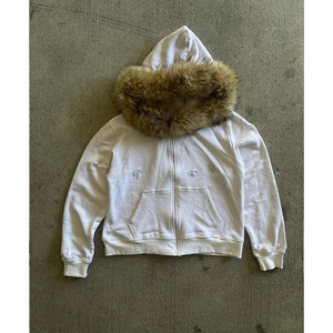 Sweat à capuche surdimensionné poids lourd vierge fermeture éclair sweats à capuche avec fourrure goutte épaule fermeture éclair unisexe haute qualité poche hommes à vendre - Product Image 6