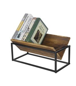 Estante de soporte para libros de mesa de madera maciza quemada rústica con marco de Metal negro industrial, librería inclinada de escritorio libro de lectura - Product Image 1
