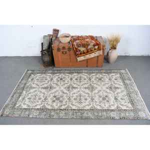 Alfombra Turca de 3.7x6.7 pies, Alfombra Vintage, Alfombra Ikat Verde - Product Image 2