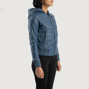 Hoodie en cuir pour femme, confectionné avec soin, doublure douce, confortable, texture luxueuse, écologique, respirant, coupe-vent - Product Image 2