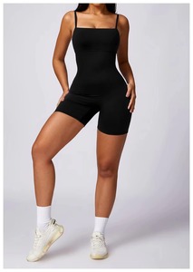 Combinaison de yoga sexy pour femme, taille haute, dos nu, col rond, sans manches, côtelée, coupe ajustée, écologique et respirante - Product Image 3