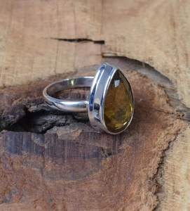 Quartz fumé 925 argent Sterling à facettes pierres précieuses naturelles bague poire forme bijoux faits à la main novembre pierre de naissance cadeau - Product Image 3