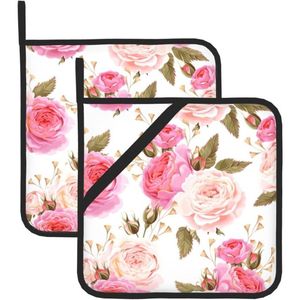 Roses numériques imprimées boucles suspendues ajustées 100% coton biologique antidérapant cuisson cuisson GOTS certifié maison pas cher meilleur support de casserole - Product Image 1