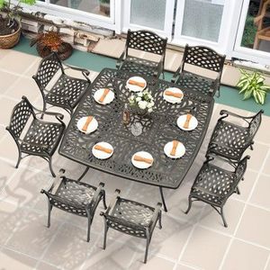 Precioso juego de mesa y silla de patio de cuatro plazas de hierro fundido con acabado negro, ideal para relajar los arreglos nocturnos del jardín - Product Image 3