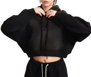 Nouveau coton polaire lavé poids lourd Vintage en détresse lavage à l'acide sweat à capuche blanc haut court Logo personnalisé sweats à capuche courts femmes 2026 - Product Image 2