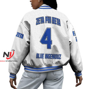 Chaqueta Universitaria Personalizada Zeta Phi Beta, 100% Algodón, Bordada, Blanca, Estilo 1920, para Hombre - Idea de Regalo para Hermandad - Product Image 3