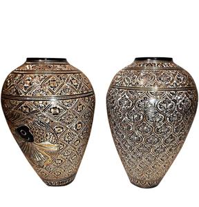 <b>Vintage</b> Etched Brass <b>Vase</b> Made in India, Engraved Solid Brass and Black Enamel <b>Vintage</b> Bohemian Decor, Rustic Asian Decor - Product Image 6