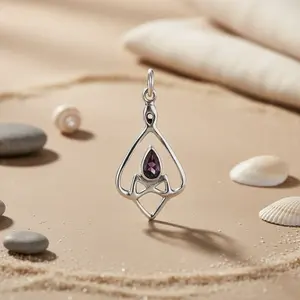 Pendentif en argent 925 fait main avec pierre précieuse améthyste, or rose et rubis en quartz taille émeraude pour femme, pendentif de charme, bijoux - Product Image 2