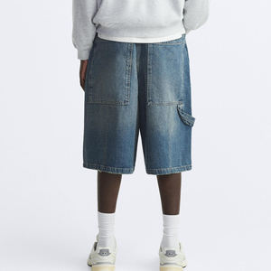 Pantalones cortos de mezclilla holgados personalizados para hombre, ropa de calle Vintage, pantalones cortos de mezclilla de gran tamaño, pantalones vaqueros holgados de verano Hip Hop, pantalones cortos de trabajo - Product Image 2