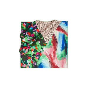 <b>Green</b> <b>Silk</b> Twill Square Scarf with Designer Brush Pattern - Product Image 1