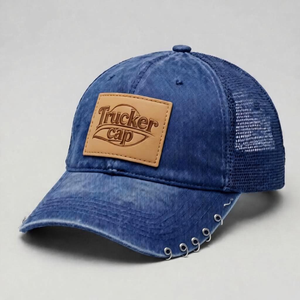 Casquette de camionneur en coton personnalisée avec patch tissé et impression sur bande intérieure, casquette de baseball structurée à 5 panneaux avec dos en maille - Product Image 1